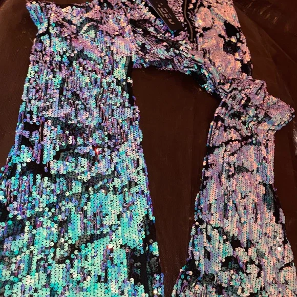 RARE jaded London distressed sequin flares flared rave festival bell bottom pant - Picture 7 of 8